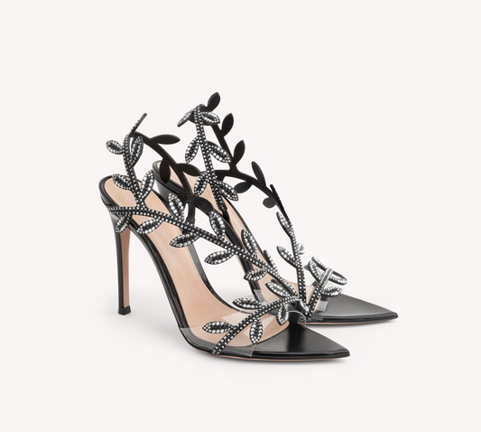 Brunella Rhinestone Leaf Embellished Slingback Sandals