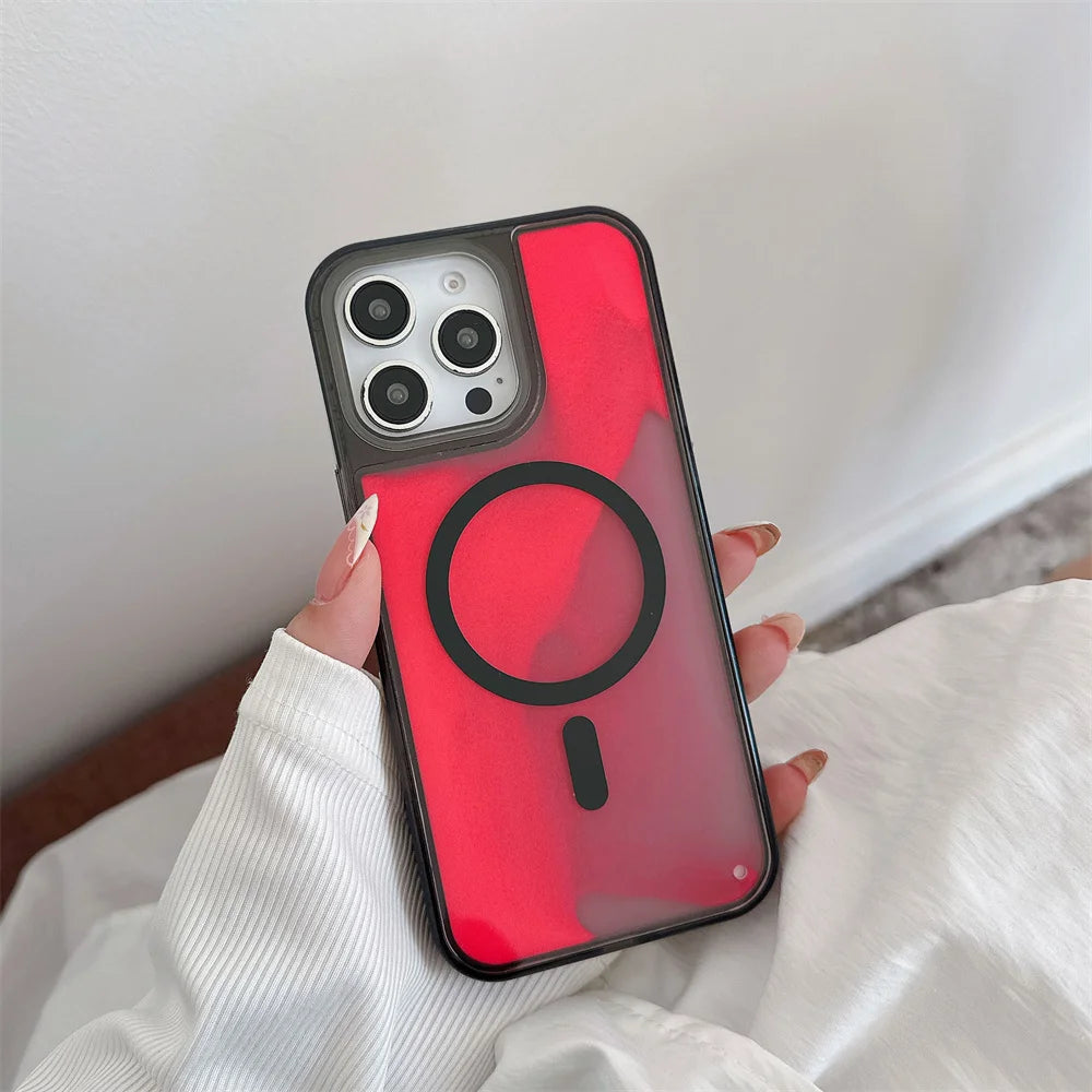 Magsafe Fluorescent Liquid Quicksand Glowing Phone Case – Wireless Charging Protective Cover