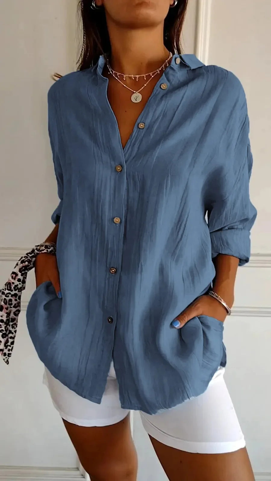 🌷Women's Classic Pleated Textured Single-Breasted Lapel Shirt - 49% OFF Summer Sale